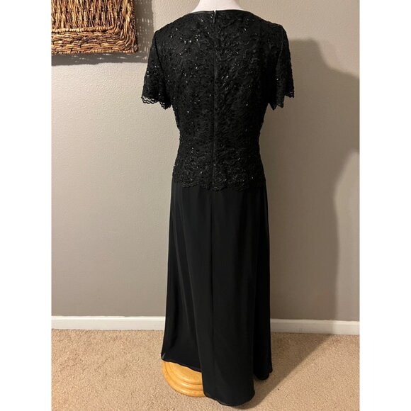 Talbots Long Formal Dress 12 Black Sequin Top Short Sleeve Flowy Wedding Party - Picture 6 of 12